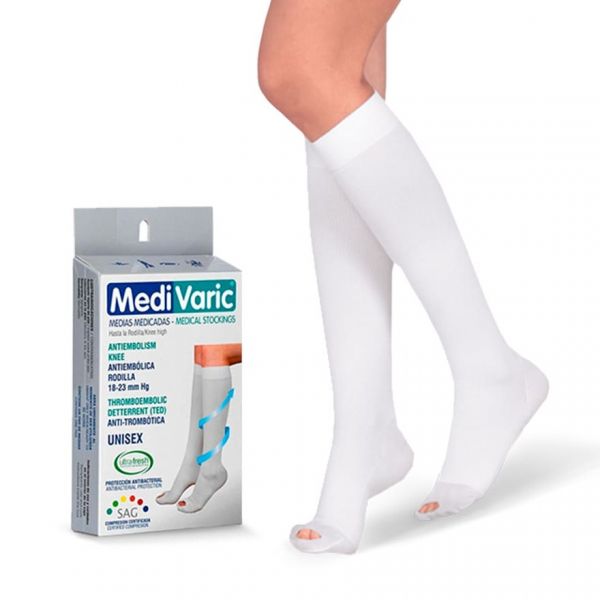 MEDIA DE COMPRESION ANTIEMBOLICA UNISEX RODILLA T-L BLANCO - MEDIVARIC