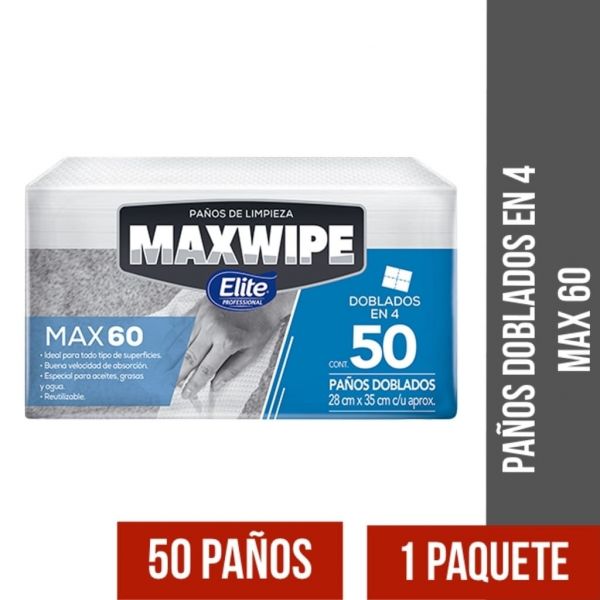 PAÑOS DE LIMPIEZA REUTILIZABLES MAXWIPE QUATERFOLD DOBLADO MAX60 PAQ X 50  UND