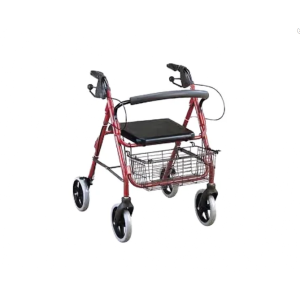 CAMINADOR PLEGABLE EN ALUMINIO ROJO CON RUEDAS-SILLA-CANASTILLA+FRENO ERGONOMICO REF. FS965LH