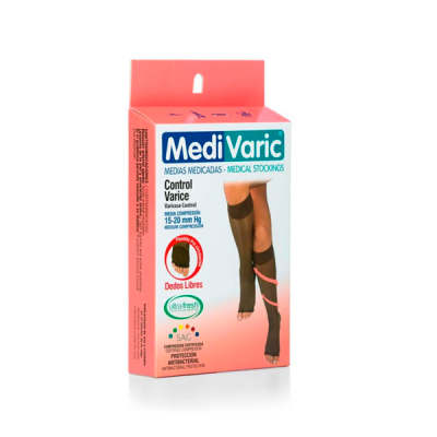 MEDIA DE COMPRESION MEDIA 15-20 DAMA RODILLA XL BEIGE DEDOS LIBRES MEDIVARIC