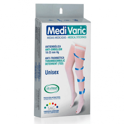 MEDIA DE COMPRESION ANTIEMBOLICA UNISEX MUSLO T-S BLANCO - MEDIVARIC