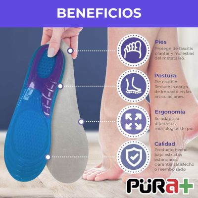 PURA+ PLANTILLA SILICON GEL ENTERA MUJER TALLA 34-40 COLOR AZUL CON TEXTIL GRIS REF. 2594 X PAR