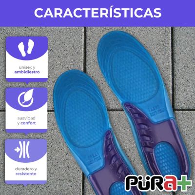 PURA+ PLANTILLA SILICON GEL ENTERA MUJER TALLA 34-40 COLOR AZUL CON TEXTIL GRIS REF. 2594 X PAR